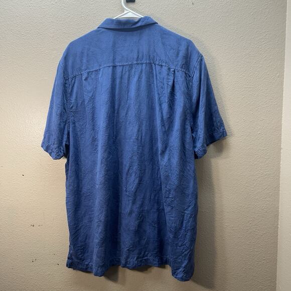 Tommy Bahama 100% Silk Shirt Blue Button Up Travel Cruise Hawaiian Resort XL - Picture 7 of 7